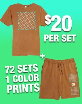 72 1-Color Print Vintage T-Shirt & Short Sets (Unisex)