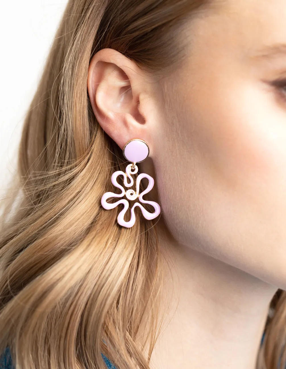 90s Purple Flower Drop Earrings