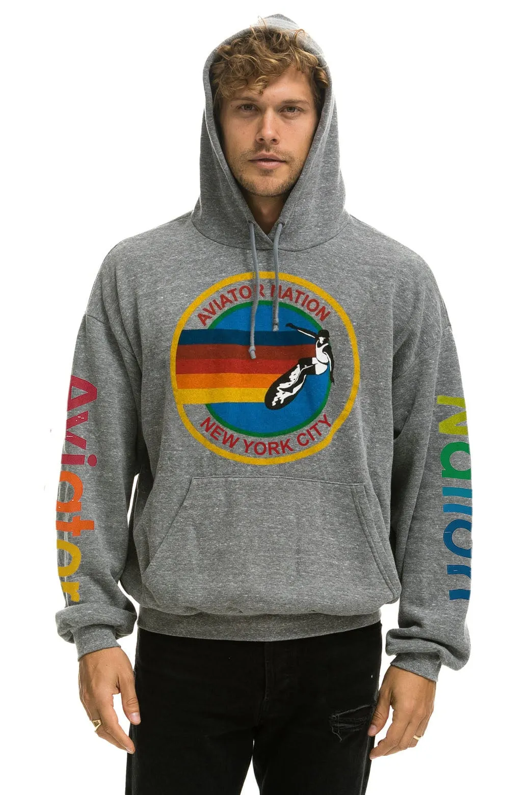 AVIATOR NATION NEW YORK CITY RELAXED PULLOVER HOODIE - HEATHER GREY