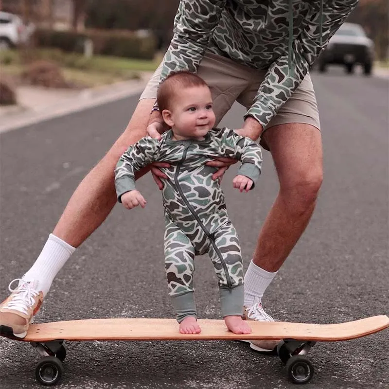 Baby Full Zip Up Bodysuit in Retro Duck Camo