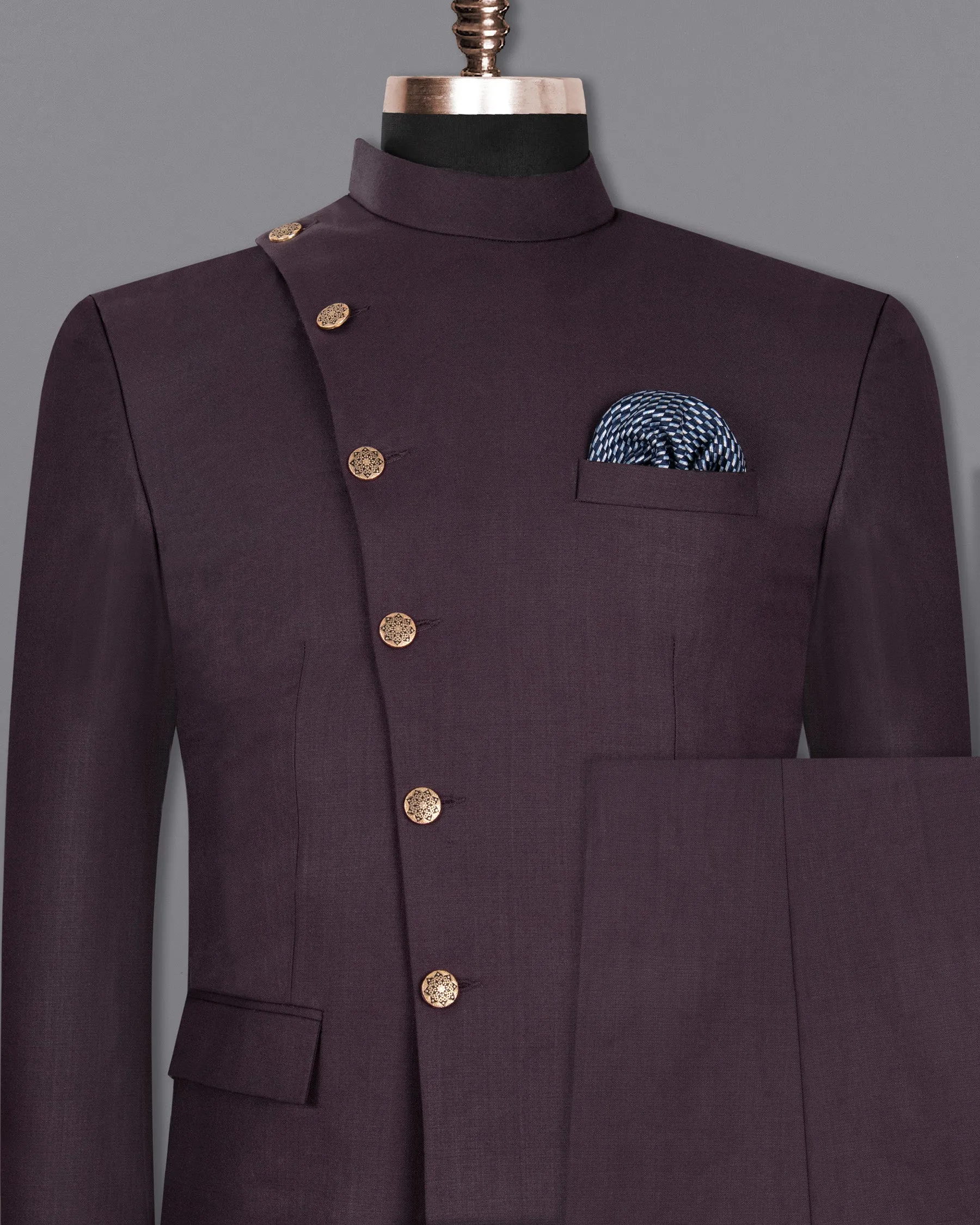 Barossa Cross Placket  Bandhgala/Mandarin Wool Rich Suit
