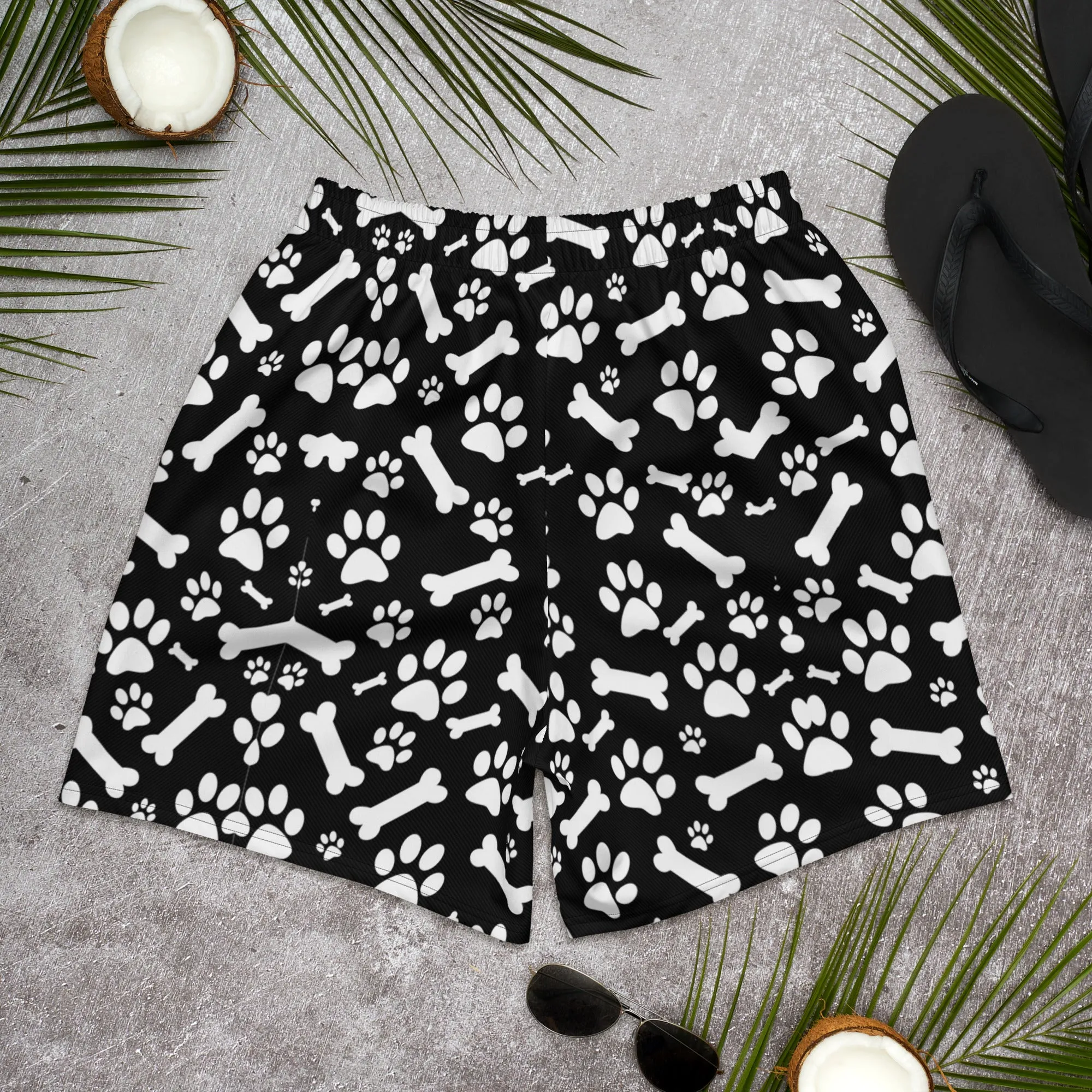 Black and White Paws All-Over Print Unisex Athletic Long Shorts