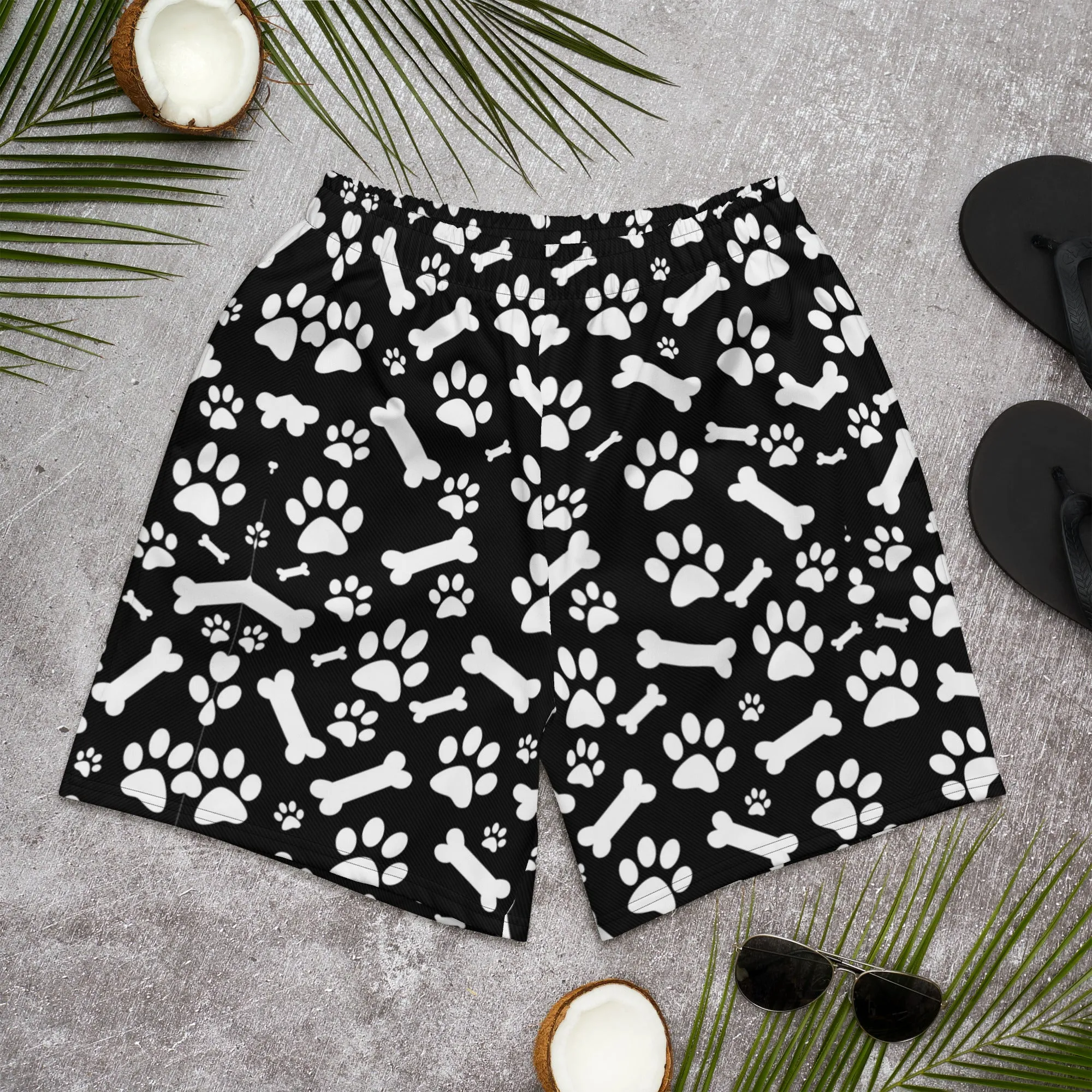 Black and White Paws All-Over Print Unisex Athletic Long Shorts
