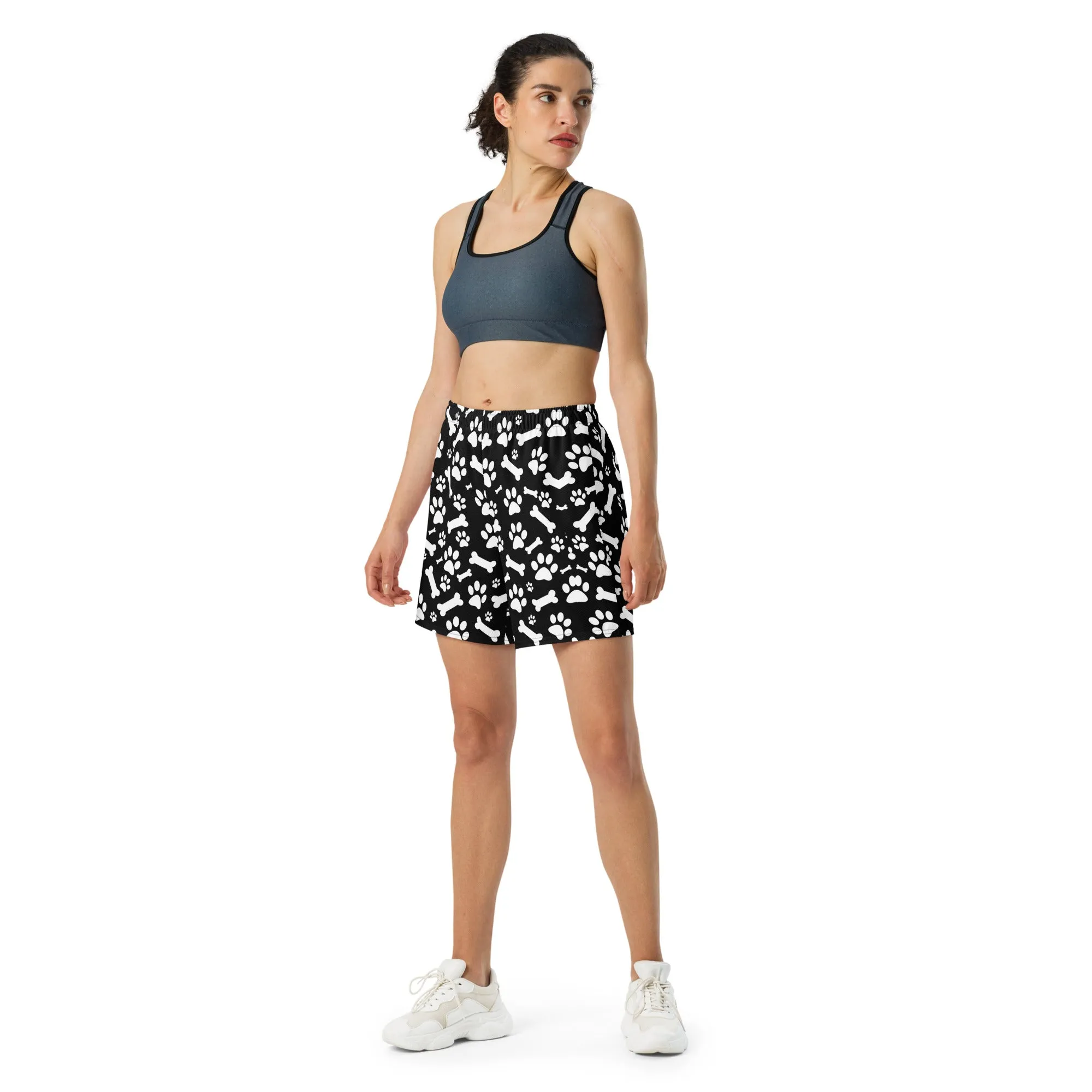 Black and White Paws All-Over Print Unisex Athletic Long Shorts