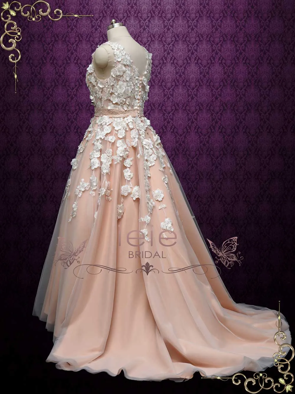 Boho Blush Wedding Dress with 3D Lace CASSIA
