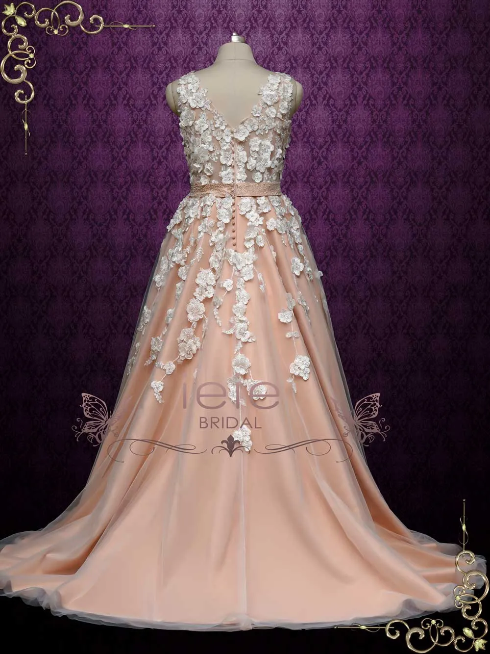 Boho Blush Wedding Dress with 3D Lace CASSIA