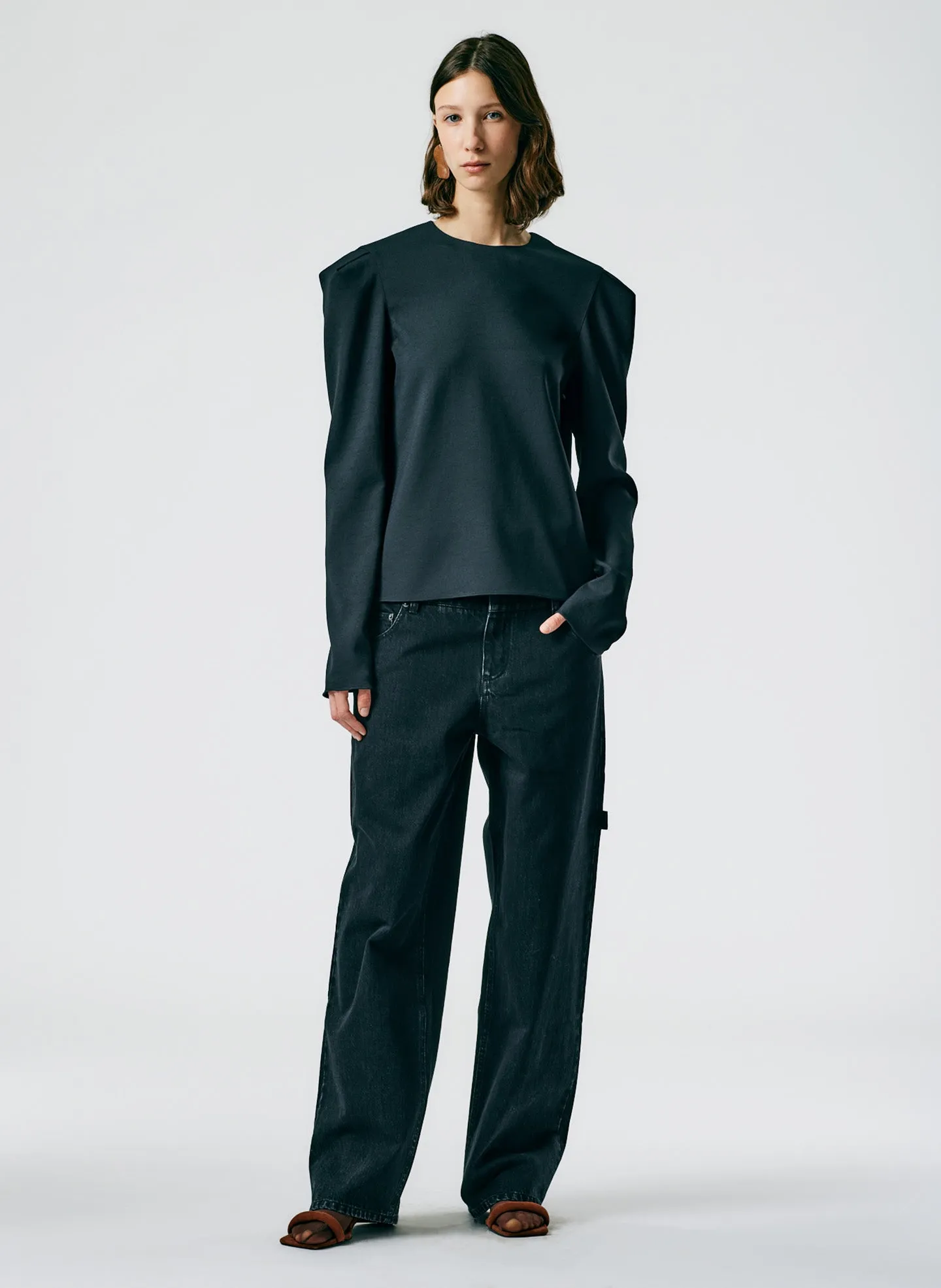Chalky Drape Square Sleeve Long Sleeve Top