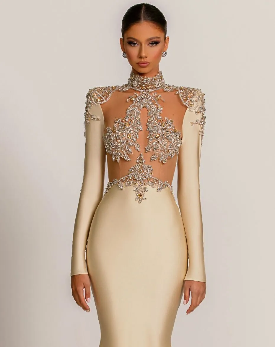 Charli Beautiful High Neck Long Sleeves White Evening Dress
