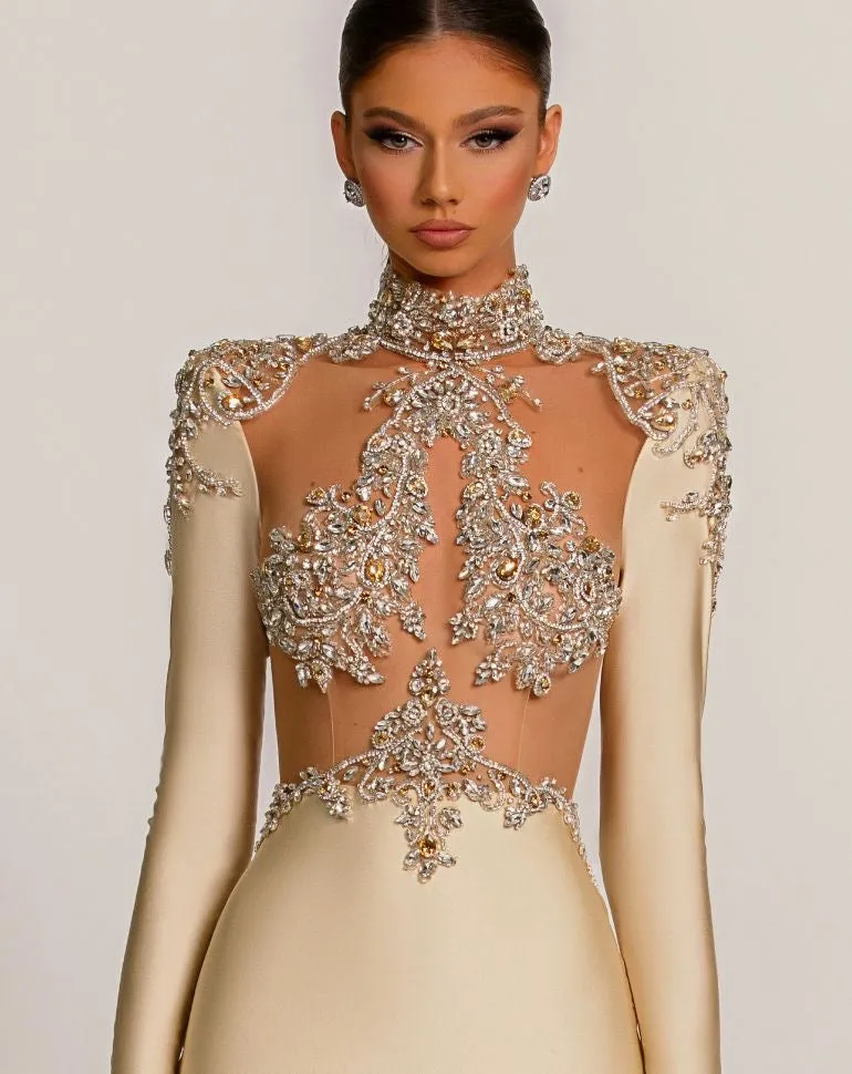Charli Beautiful High Neck Long Sleeves White Evening Dress