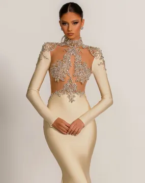 Charli Beautiful High Neck Long Sleeves White Evening Dress