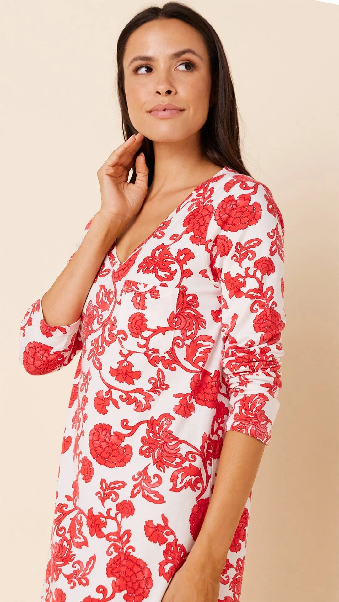 Chrysantheme Pima Knit Long-Sleeved Sleep Shirt