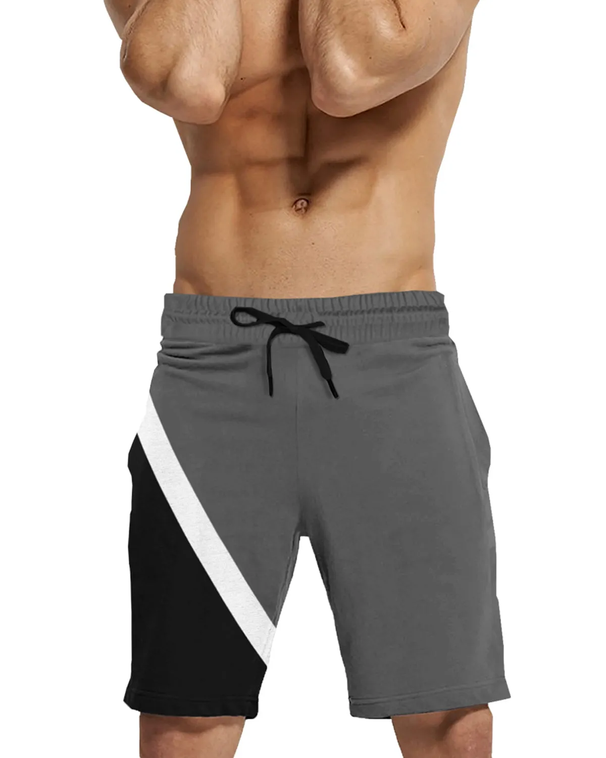 Color Block Men Dark Grey White Regular Jogger Shorts