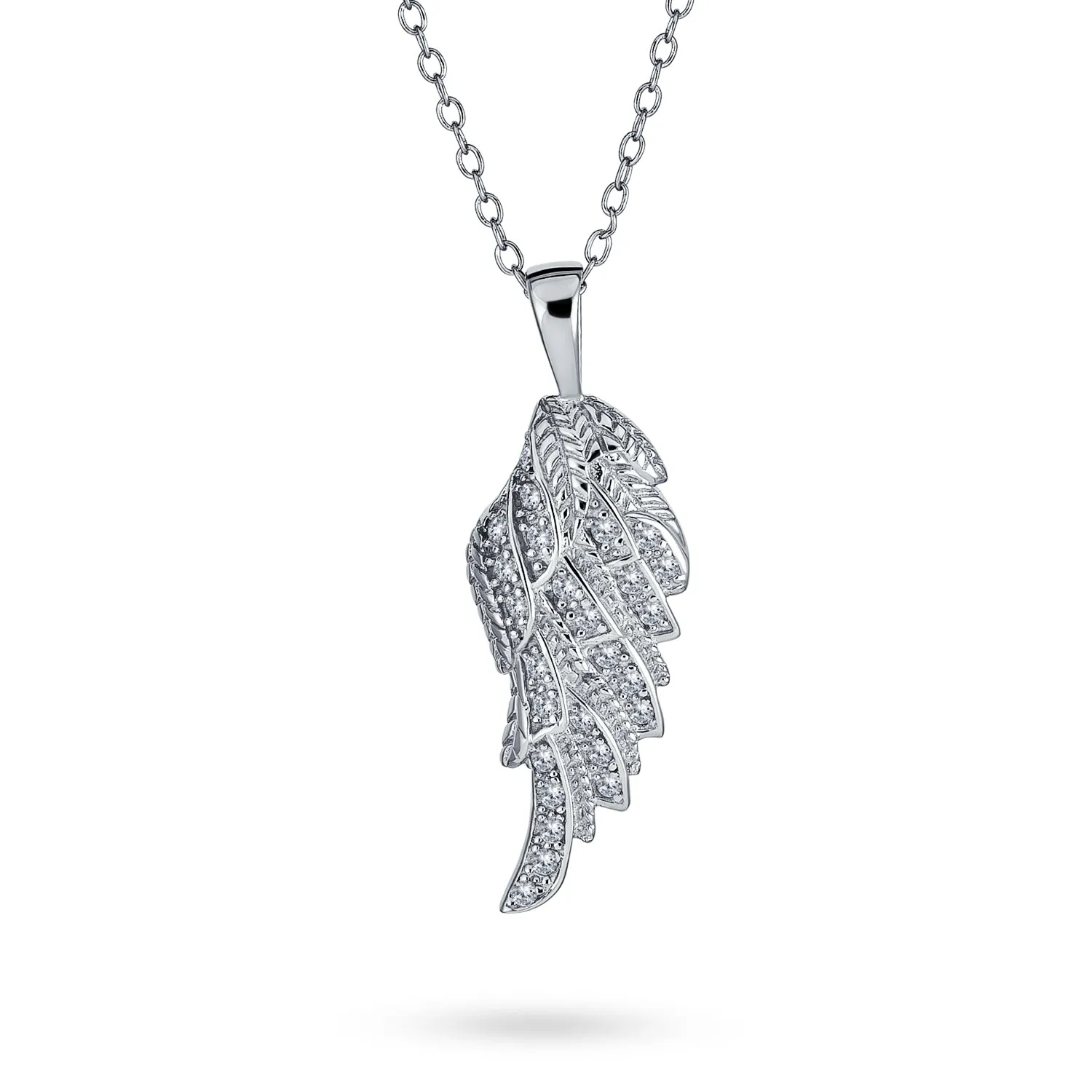 Cubic Zirconia CZ Angel Wing Feather Dangle Earrings Sterling Silver
