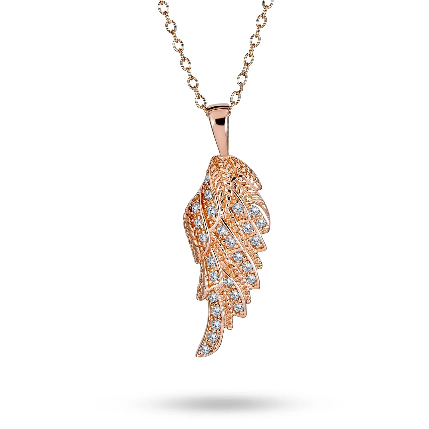 Cubic Zirconia CZ Angel Wing Feather Dangle Earrings Sterling Silver
