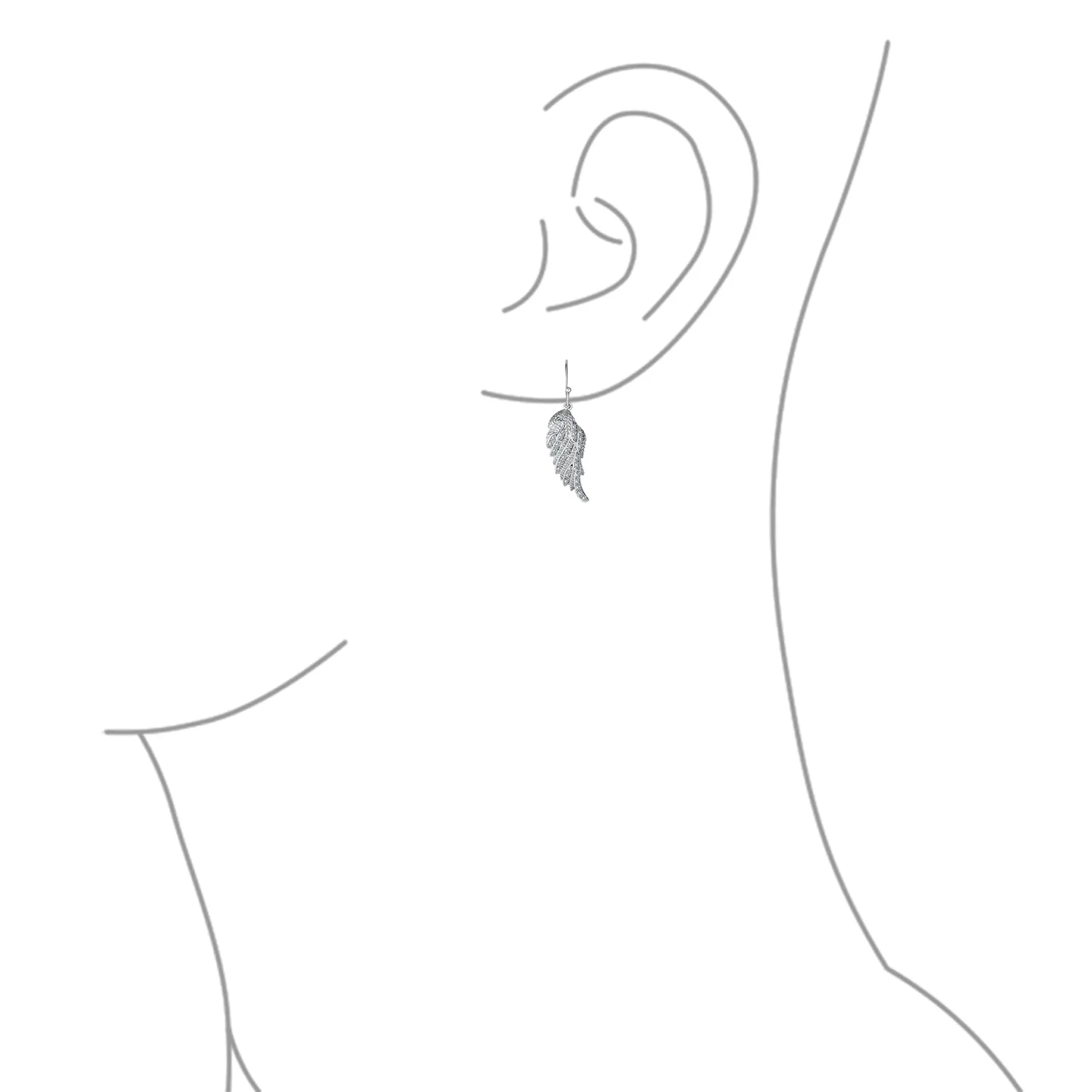 Cubic Zirconia CZ Angel Wing Feather Dangle Earrings Sterling Silver