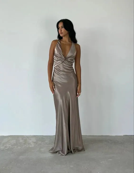 Elegant Prom Dresses V Neck Mermaid Long Prom Dress Satin Evening Party Gowns Formal Dress