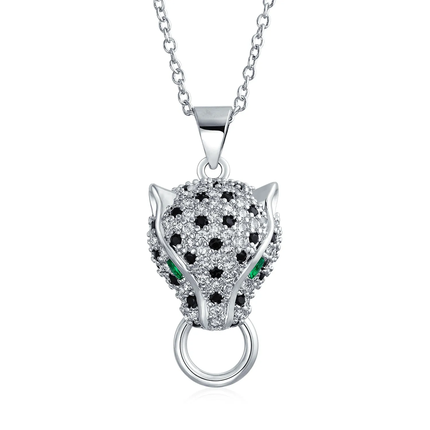 Estate Style Jewelry Black Panther Cat Green Eye CZ Earring Pendant