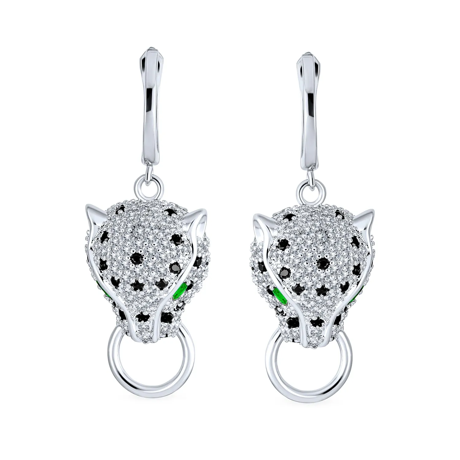 Estate Style Jewelry Black Panther Cat Green Eye CZ Earring Pendant