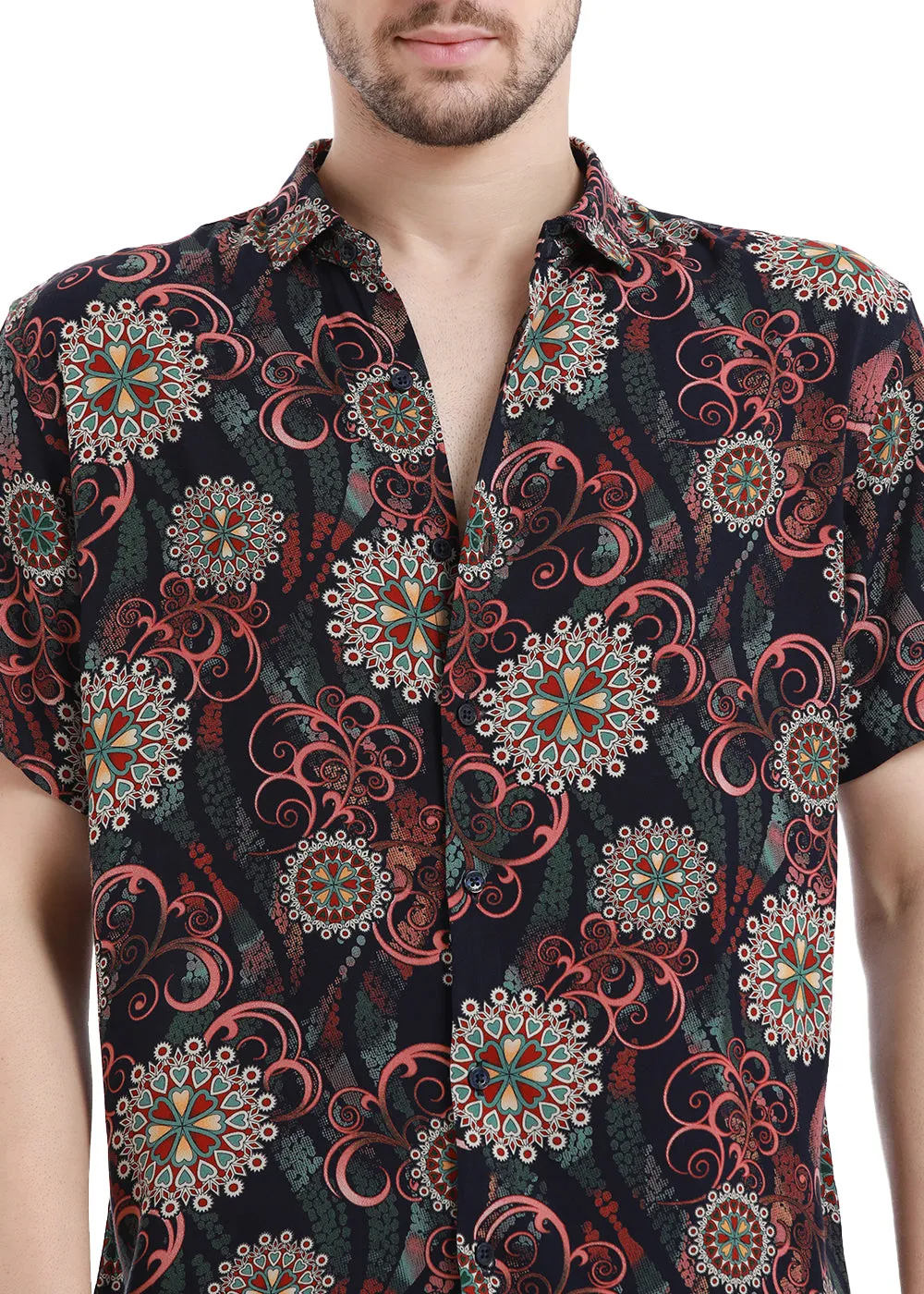 Floret Red Half Sleeves Feather Shirt