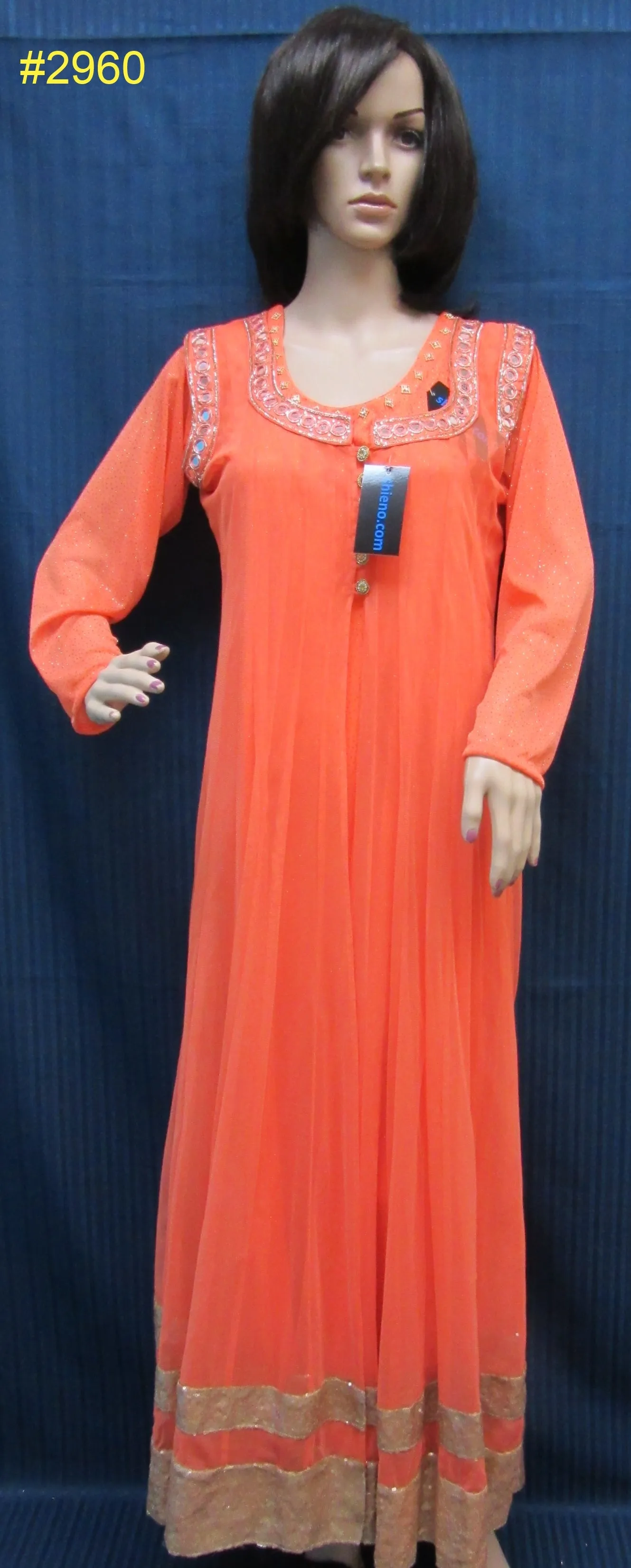 Gown 2960 Orange Net Shimmer Cocktail Party Eavening Wear Gown