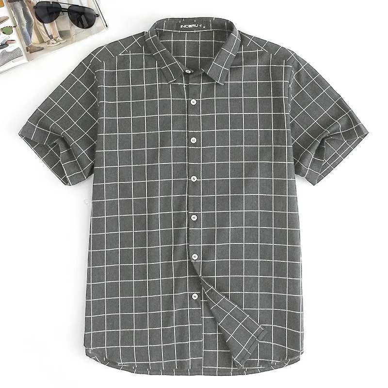 INCERUN NEW Men Tops Plaid Shirts Beach Short Sleeve Social Shirt Dress Fashion Clothes Loose Fit Tropical Vacation Camisa Tee