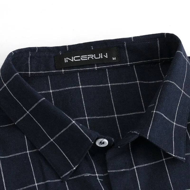 INCERUN NEW Men Tops Plaid Shirts Beach Short Sleeve Social Shirt Dress Fashion Clothes Loose Fit Tropical Vacation Camisa Tee