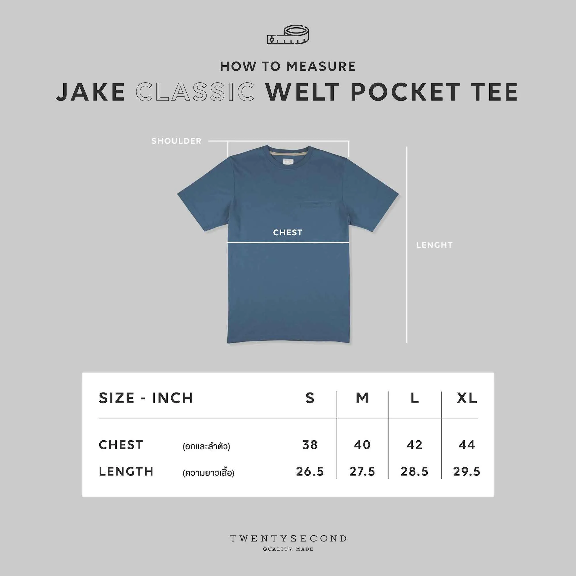 JAKE POCKET TEE - STEEL BLUE (Regular fit)