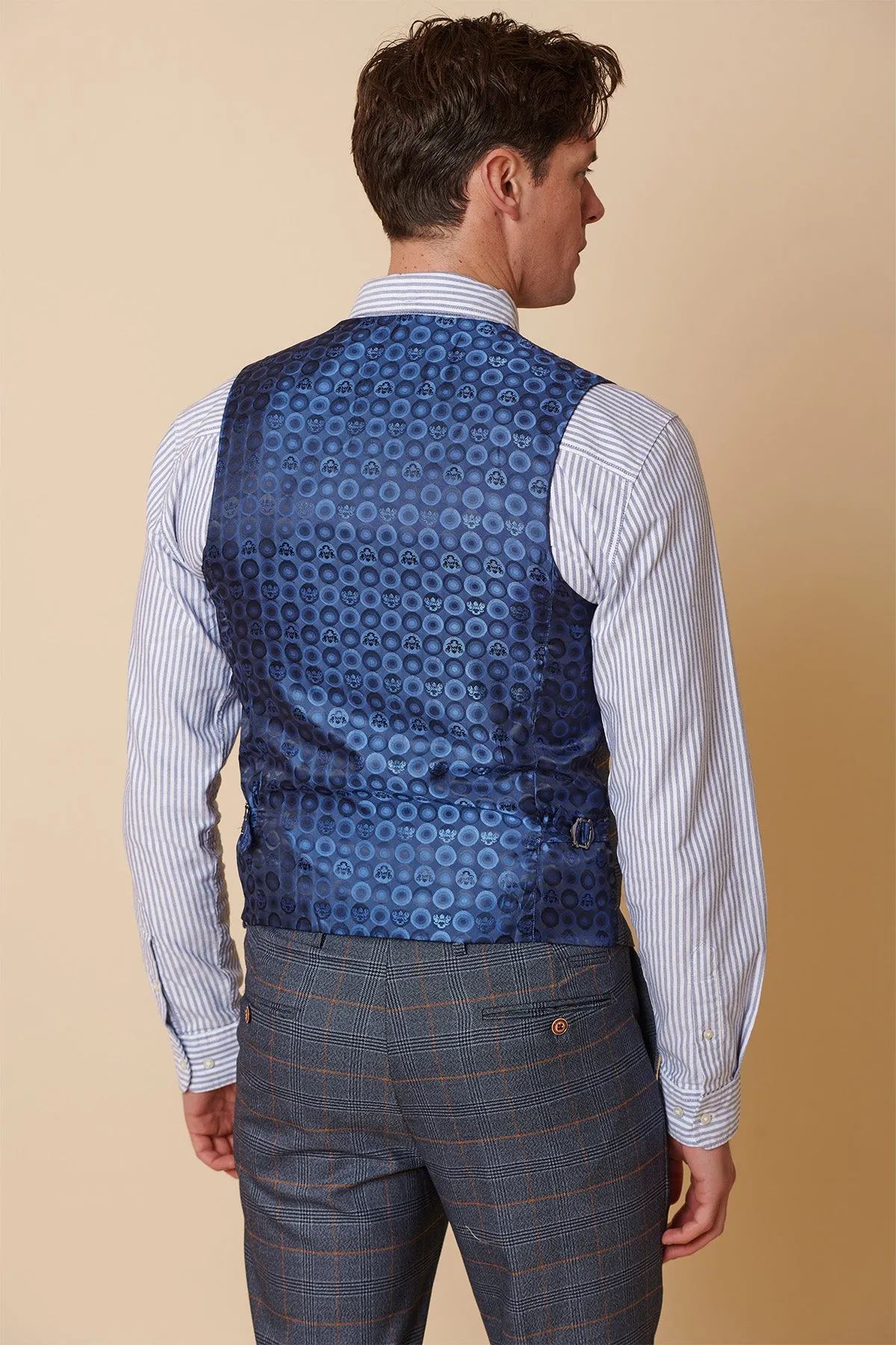 JENSON - Sky Blue Check Double Breasted Waistcoat
