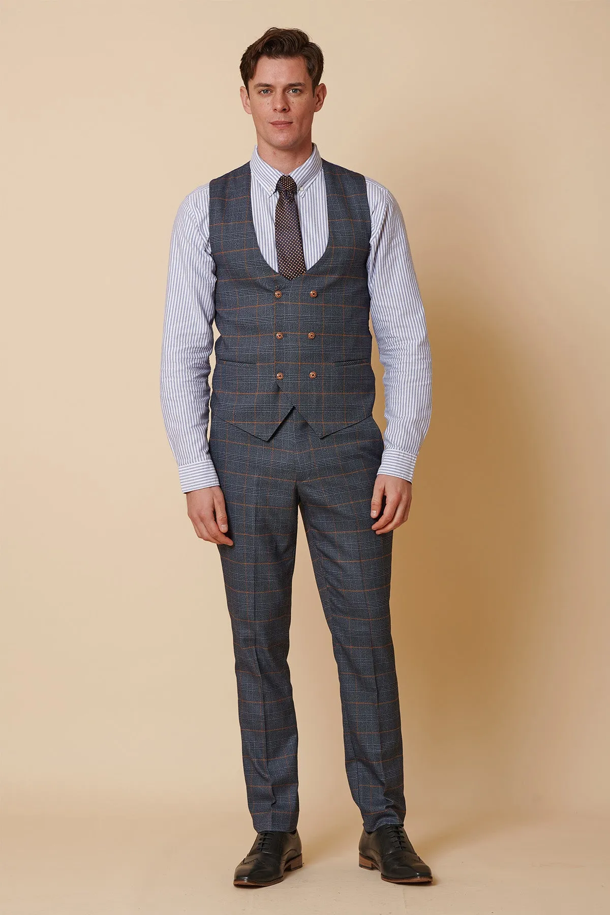JENSON - Sky Blue Check Double Breasted Waistcoat
