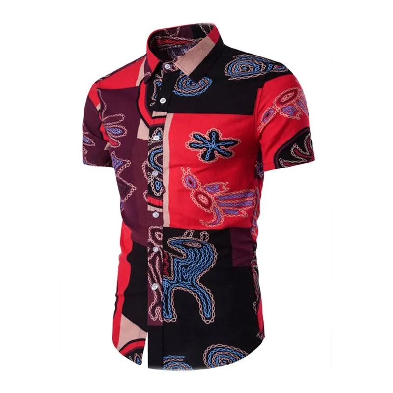 Mens Clothing Men Shirts Dress Short Sleeve Slim Fit Loose Cotton Shirt Casual Button Down Hawaiian Beach Camisas Hombre Summer
