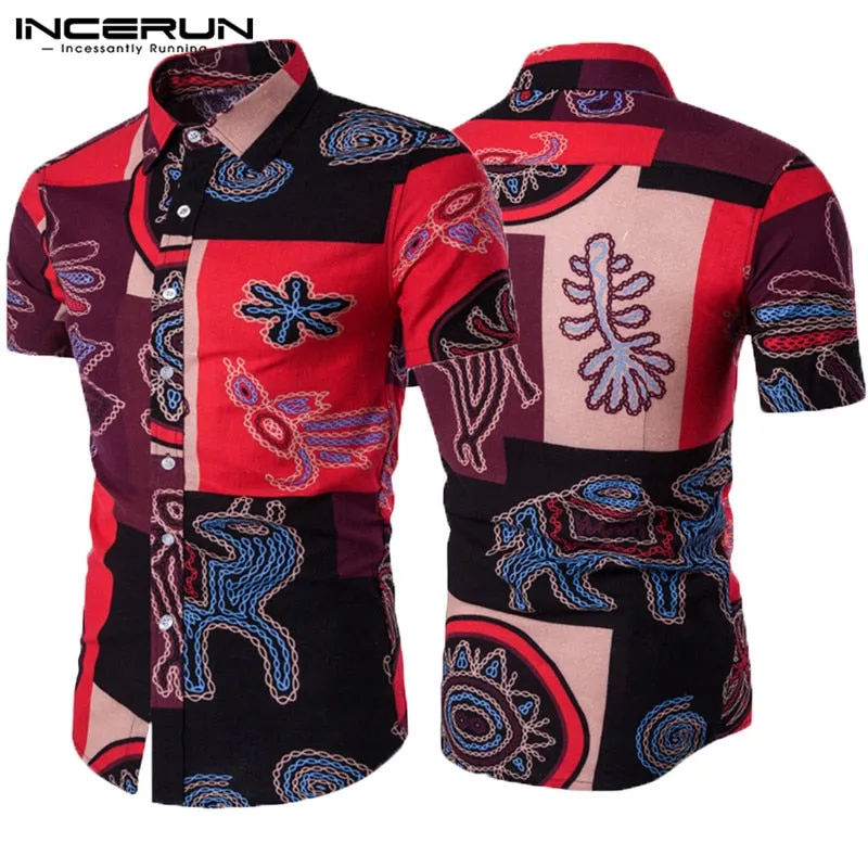 Mens Clothing Men Shirts Dress Short Sleeve Slim Fit Loose Cotton Shirt Casual Button Down Hawaiian Beach Camisas Hombre Summer