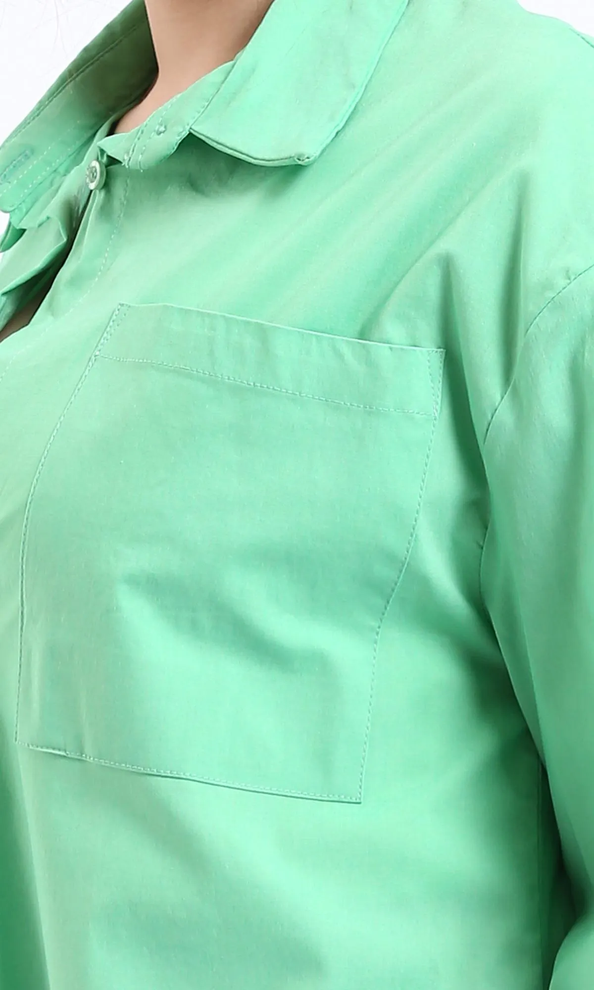R206085 - Long Sleeve Solid Shirt with Front Pockets - Seafoam