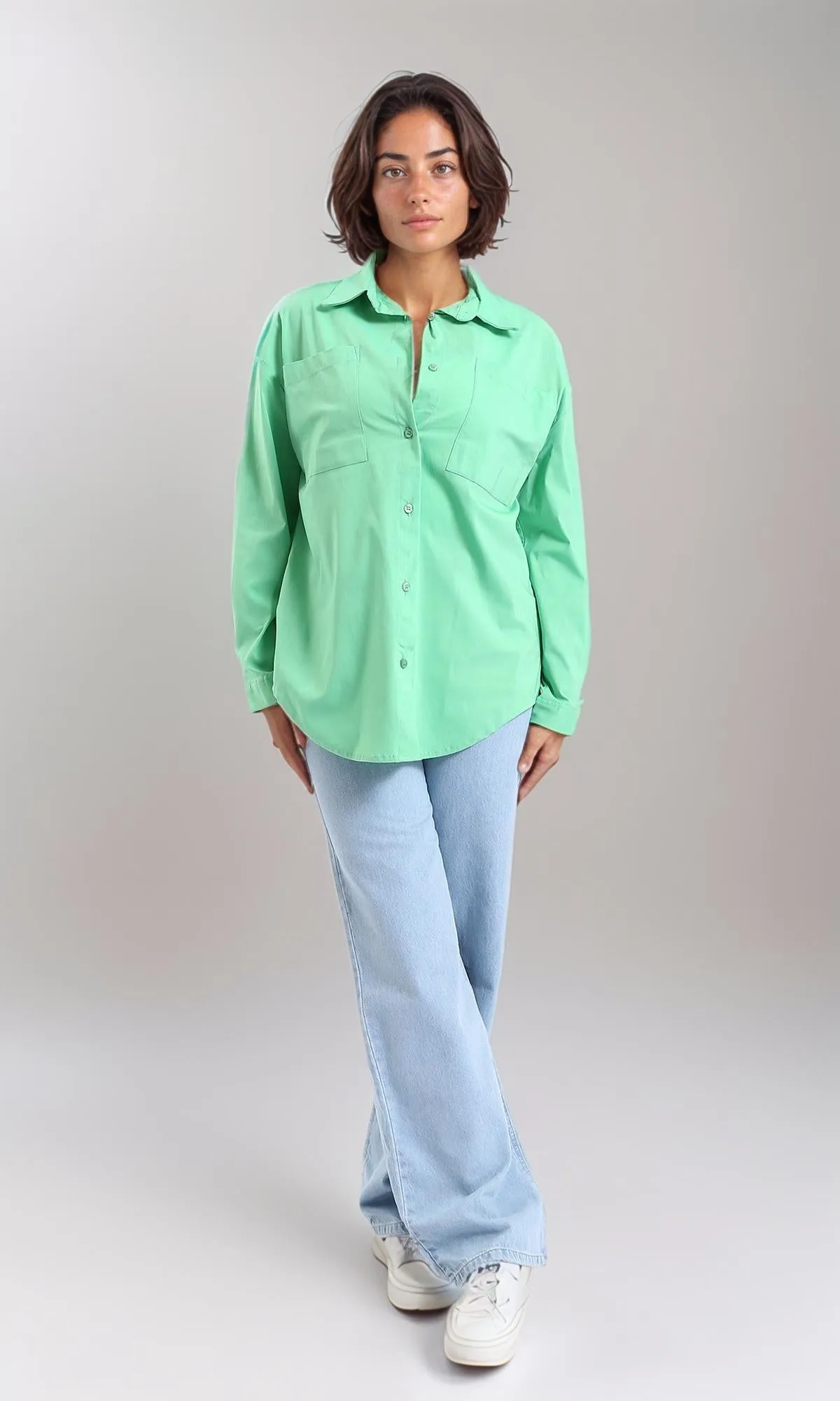 R206085 - Long Sleeve Solid Shirt with Front Pockets - Seafoam