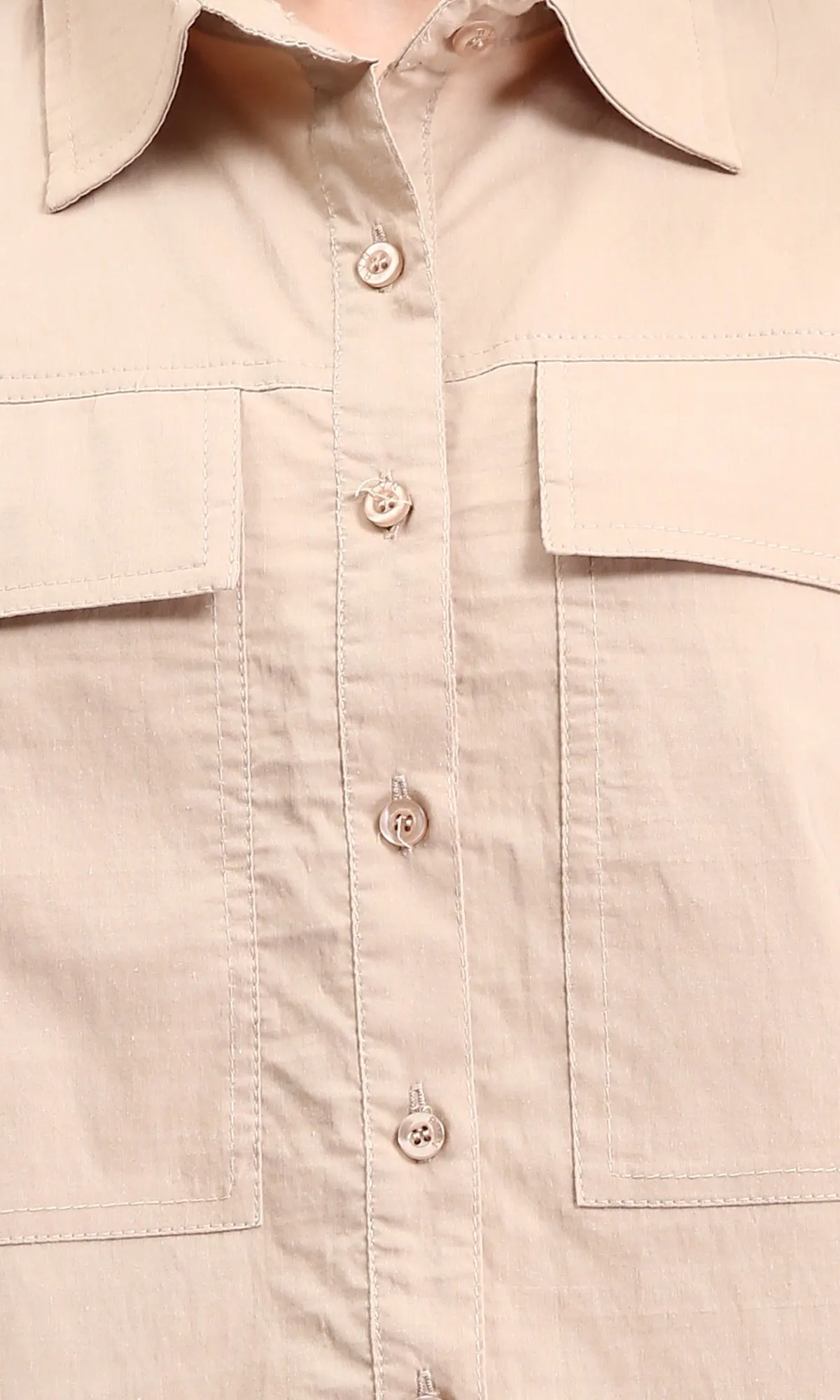 R209123 - Solid Short Shirt with Front Pockets - Dark Beige
