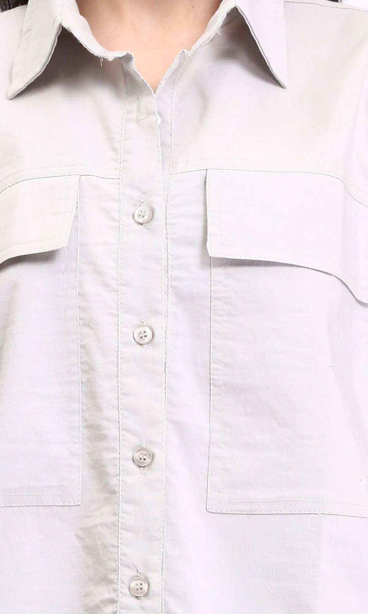 R209124 - Solid Short Shirt with Front Pockets - Light Grey