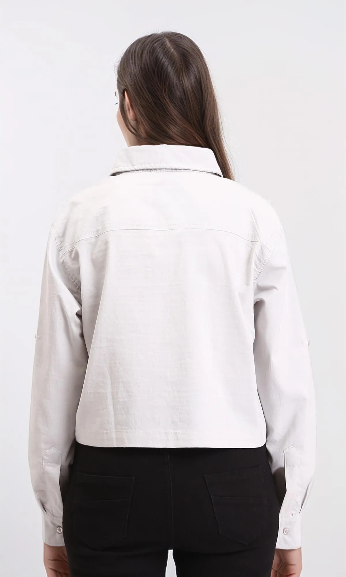 R209124 - Solid Short Shirt with Front Pockets - Light Grey