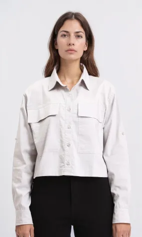 R209124 - Solid Short Shirt with Front Pockets - Light Grey