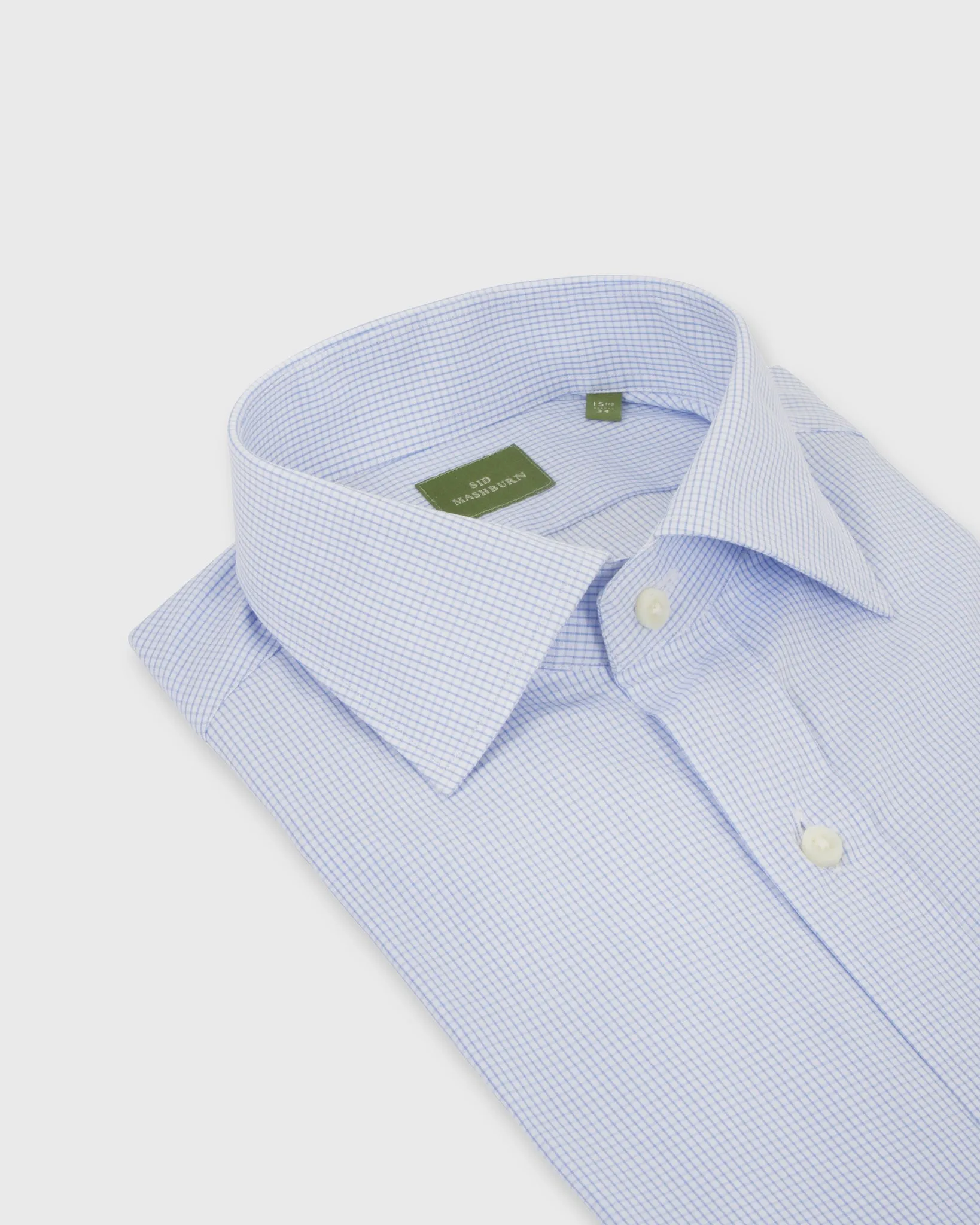 Spread Collar Dress Shirt in Sky Graph Check Poplin