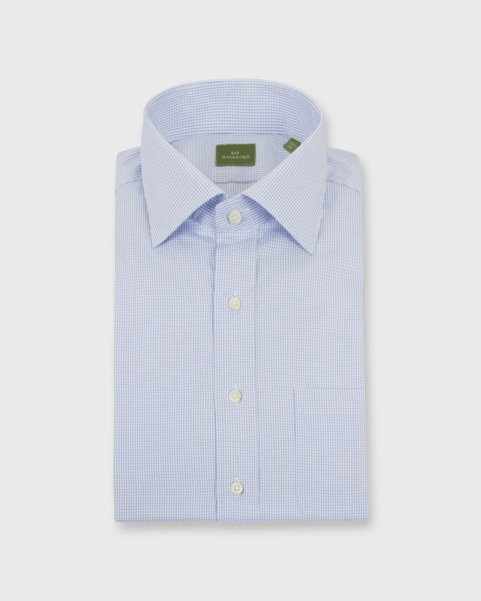 Spread Collar Dress Shirt in Sky Graph Check Poplin