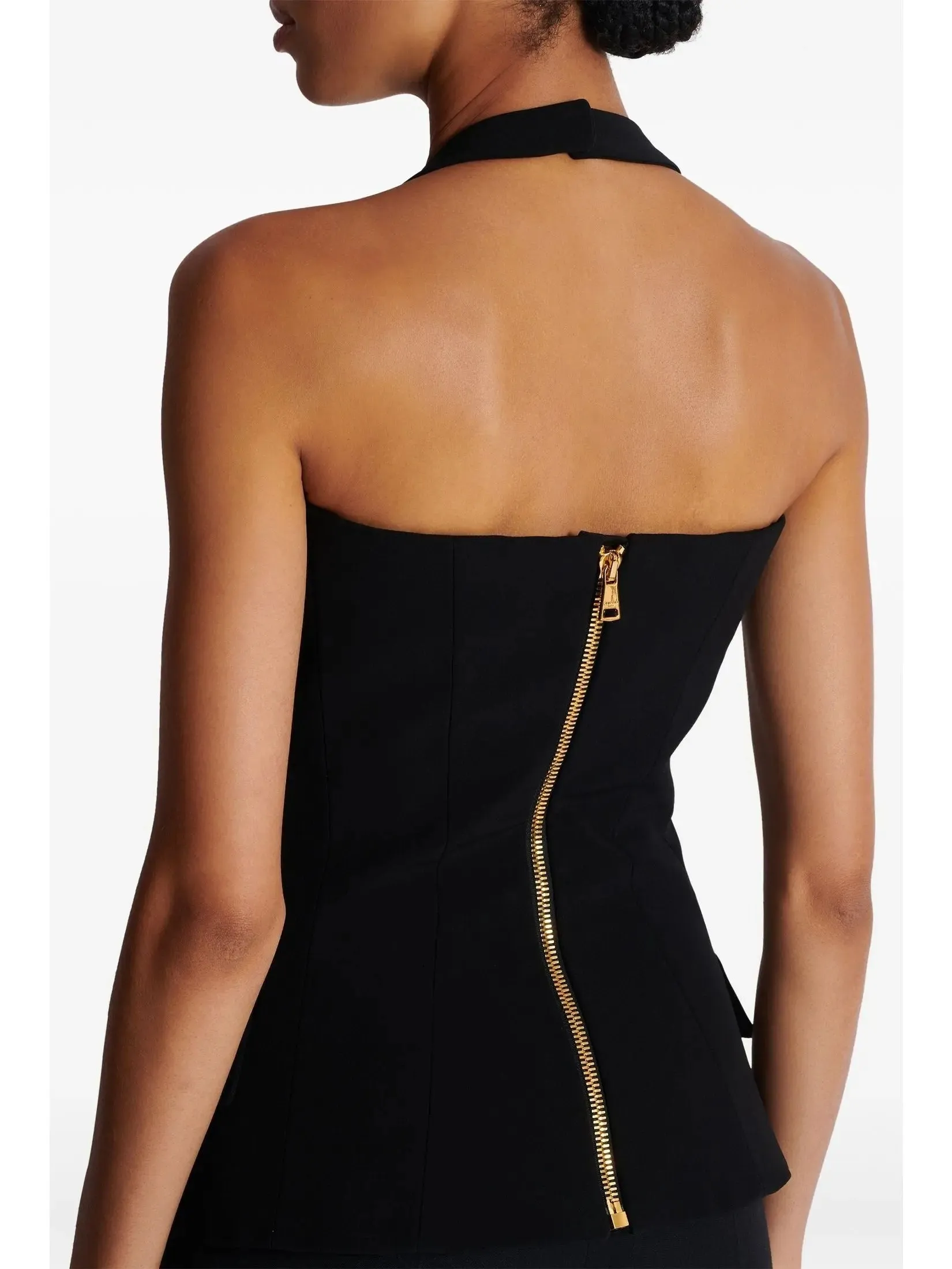 Women’s Black Tailored Double-Breasted Halterneck Vest Top