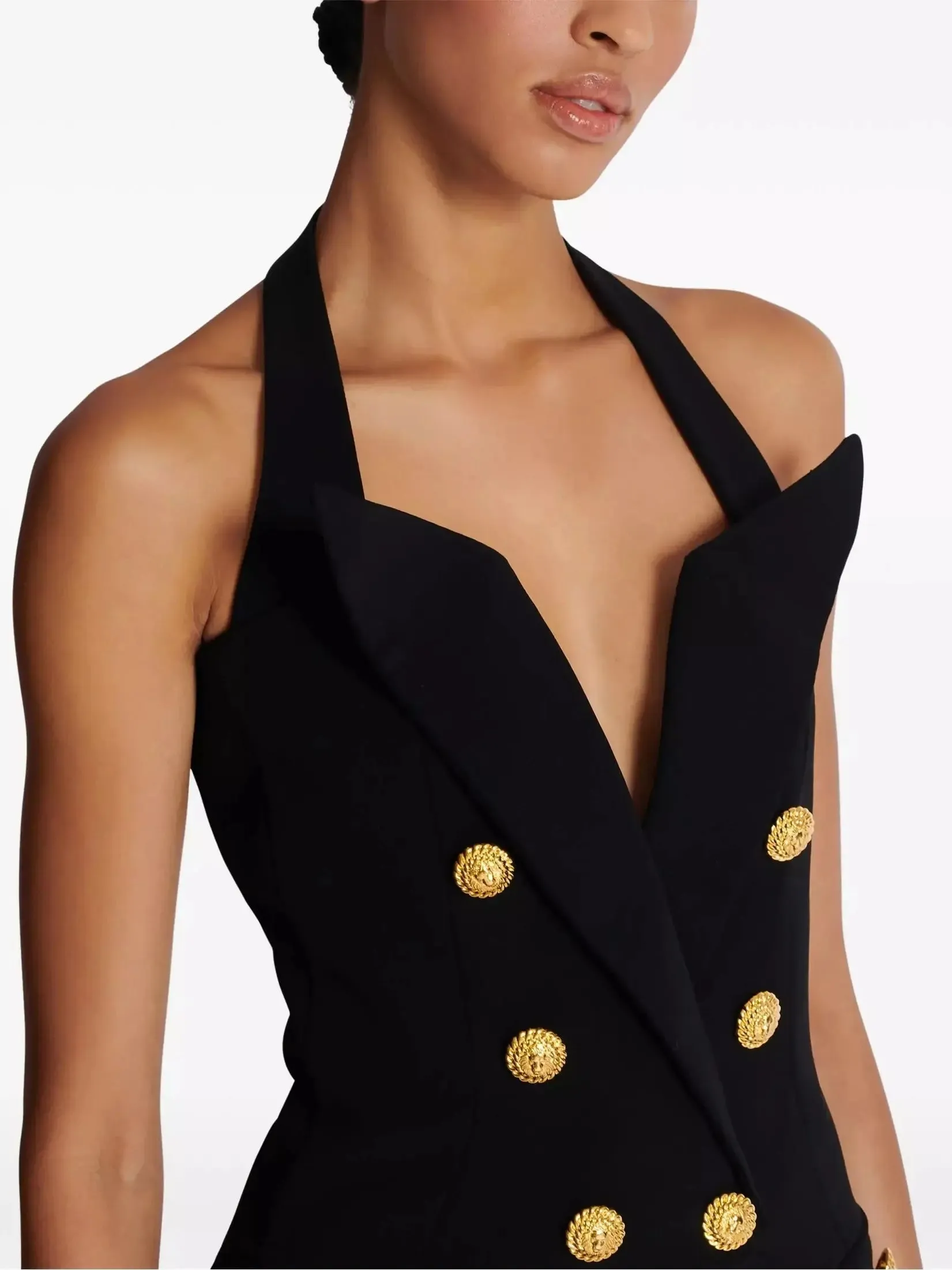 Women’s Black Tailored Double-Breasted Halterneck Vest Top