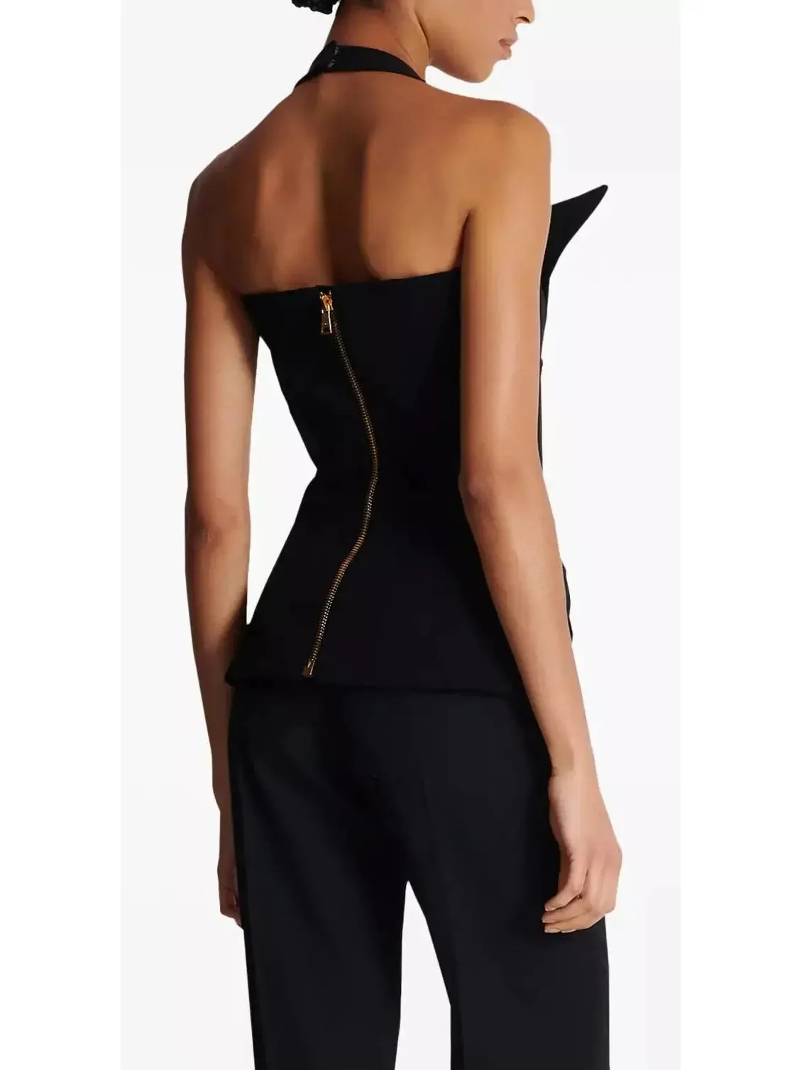 Women’s Black Tailored Double-Breasted Halterneck Vest Top